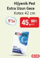 KOTEX HİJYENİK PED EXTRA UZUN GECE 9'LU KOTEX HİJYENİK PED EXTRA UZUN GECE 9'LU